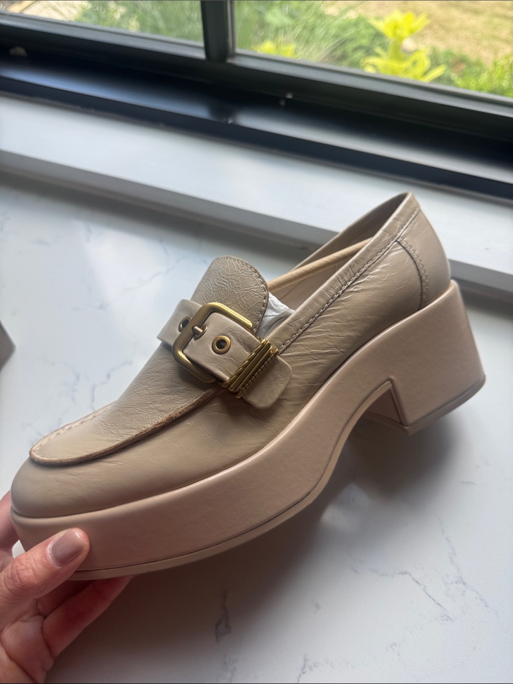 Dolce Vita Neutral Taupe Platform Loafer with Gold Buckle